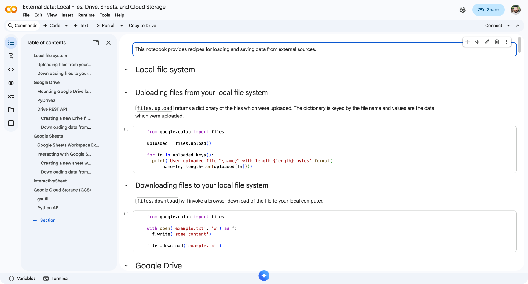 Colab's refreshed interface
