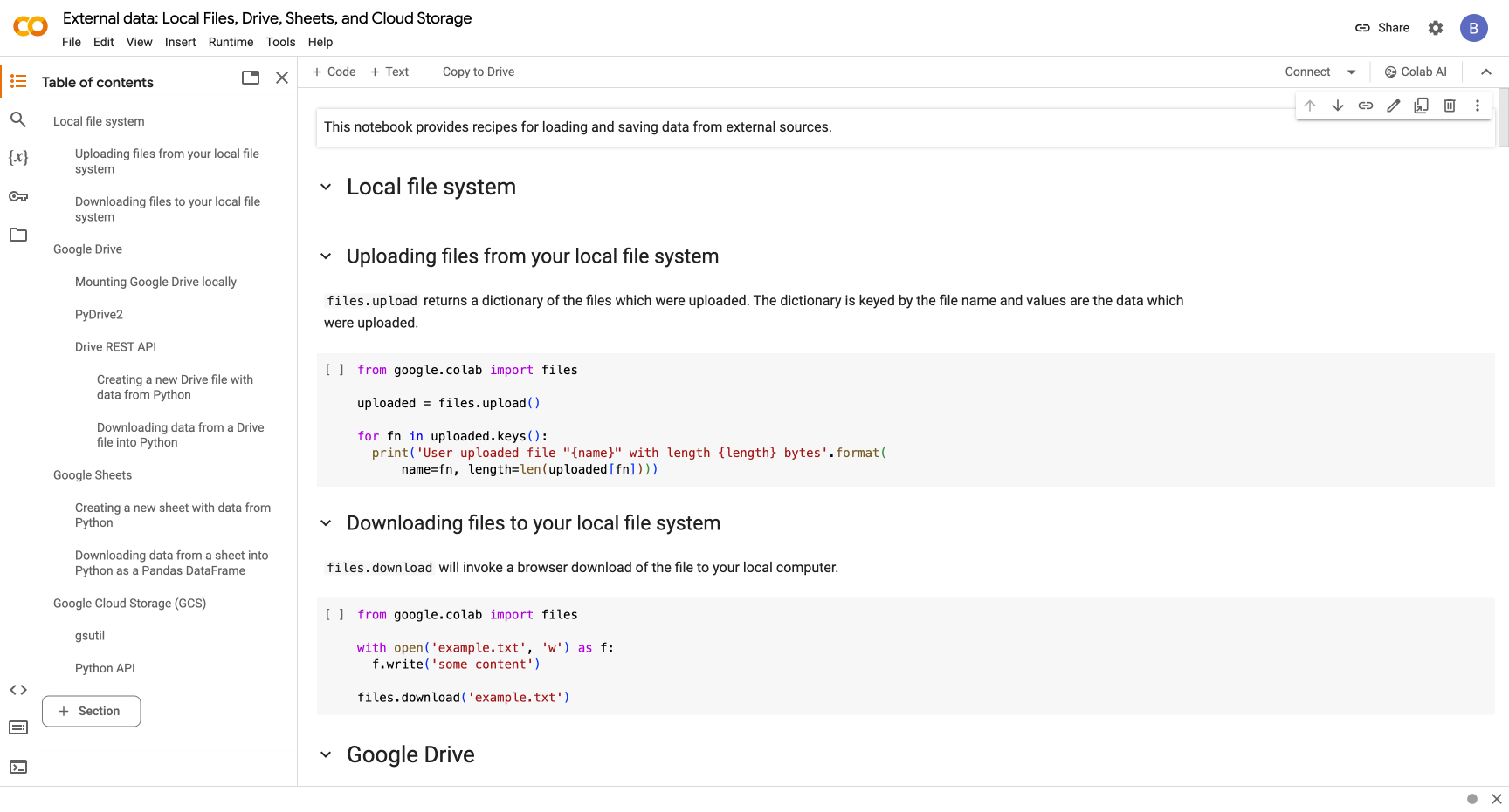 Colab's interface before the refresh
